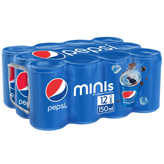 Pepsi, Carbonated Soft Drink, Cans, 150ml Pack of 12
