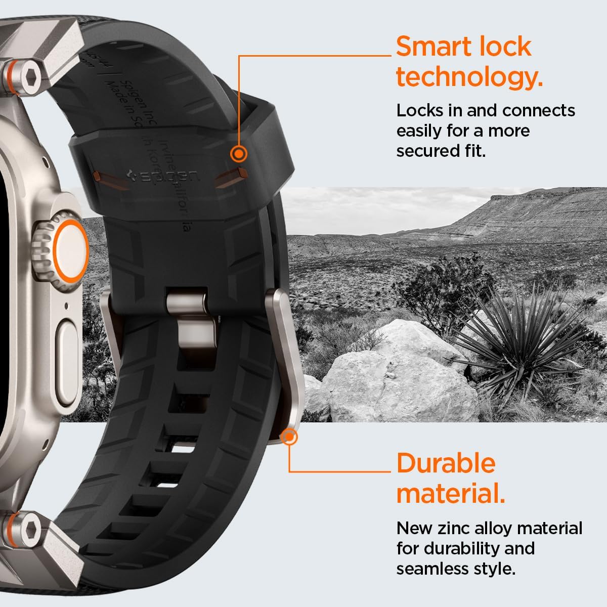 Spigen DuraPro Armor designed for Apple Watch Band for Apple Watch Ultra2/Apple Watch Ultra 49mm, Series 9/8/SE2/7/6/SE/5/4/3/2/1 45mm/44mm/42mm Durable Metal Connector Band - Black