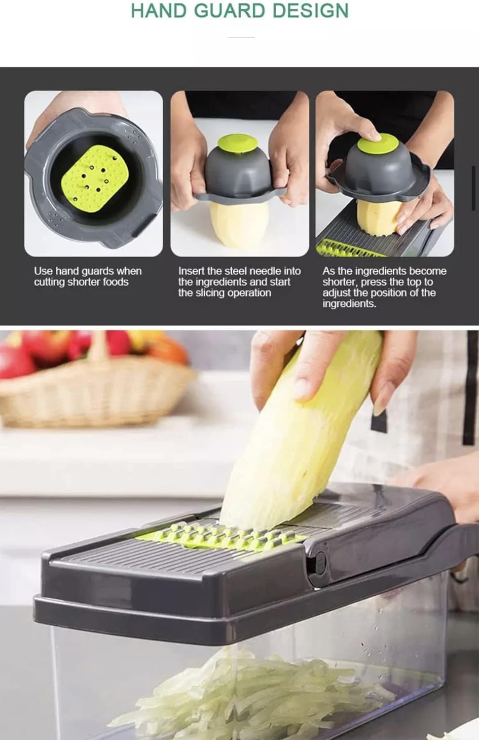 12 in 1 Mandoline Slicer, Heavy Duty Potato /Onion/ Food/ Veggie Chopper with Vegetable Peeler, Hand Guard and Container (Black)