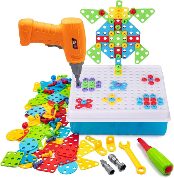 Arabest Drilling Toys, Creative Mosaic Drill Set for Kids 4-8 Years Old, Electric Drill and Screw Puzzle Set for Kids, Playhouse Building Toys for Girls and Boys