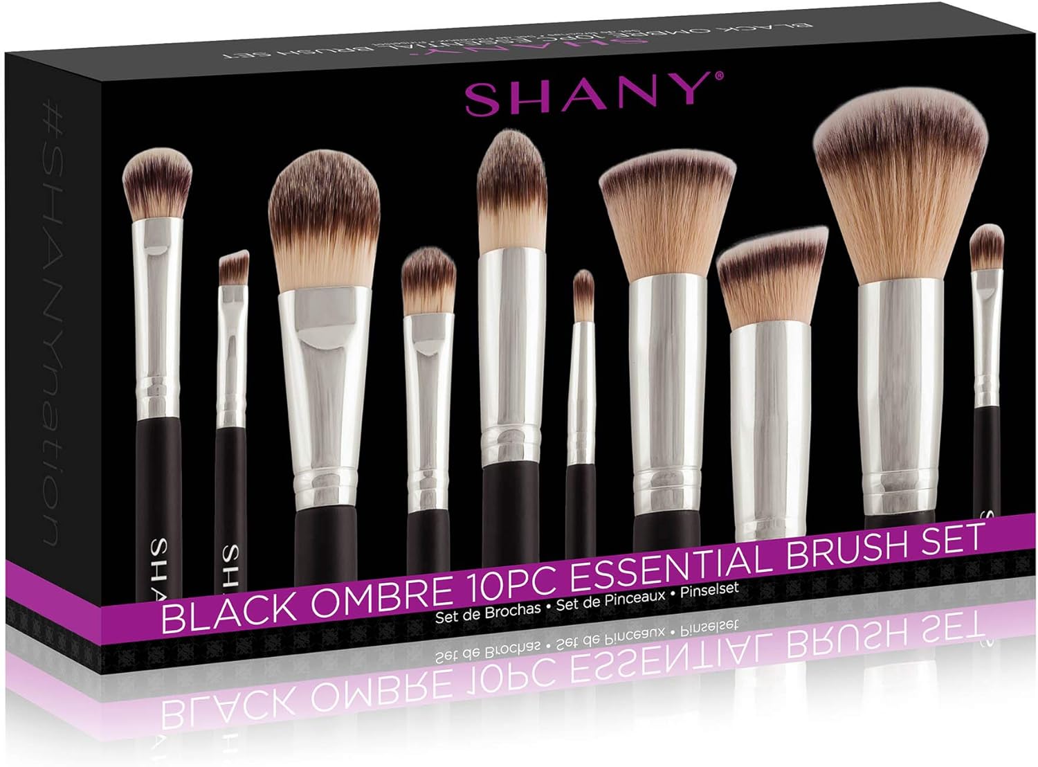 SHANY Black OMBRÉ Pro 10 PC Essential Brush Set with Travel Pouch