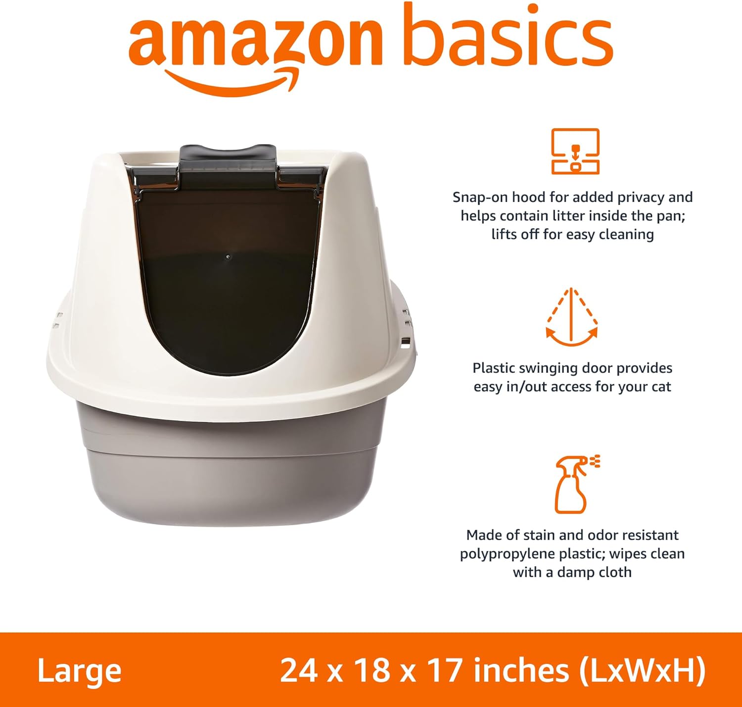 Basics No-Mess Hooded Cat Litter Box, 24 x 18 x 17 Inches, Large