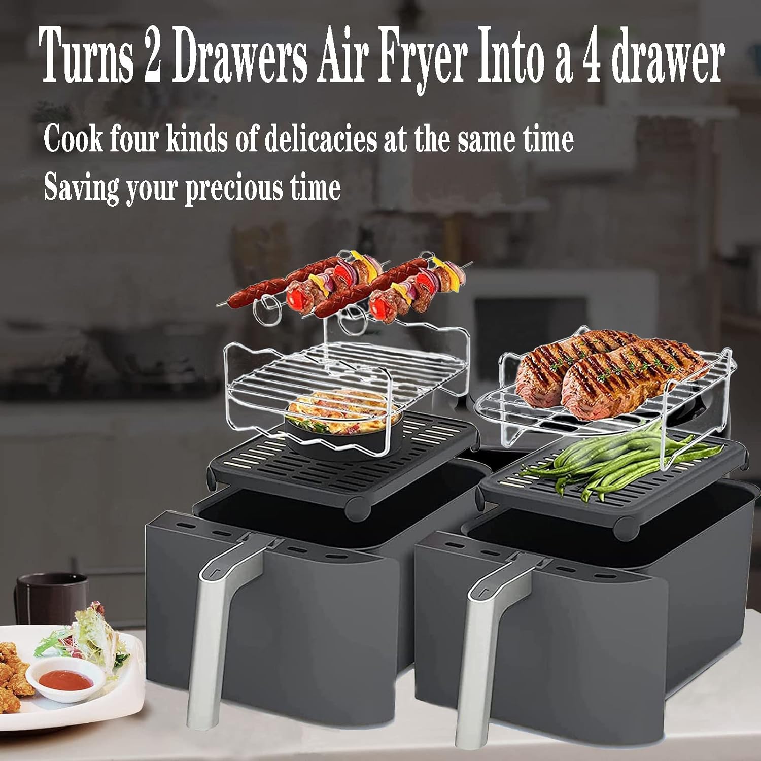 2 Pack Air Fryer Rack Air Fryer Accessories Compatible with Ninja Food Dual Zone Air Fryer [AF300UK] [AF400UK] 304 Stainless Steel