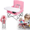Baby Booster Seat Highchair Portable Baby Seat Travel, Space Saver Toddler Booster Seat, Compact Fold with Straps for Indoor/Outdoor Use, Feeding Chair Great for Camping Lawn(Pink)