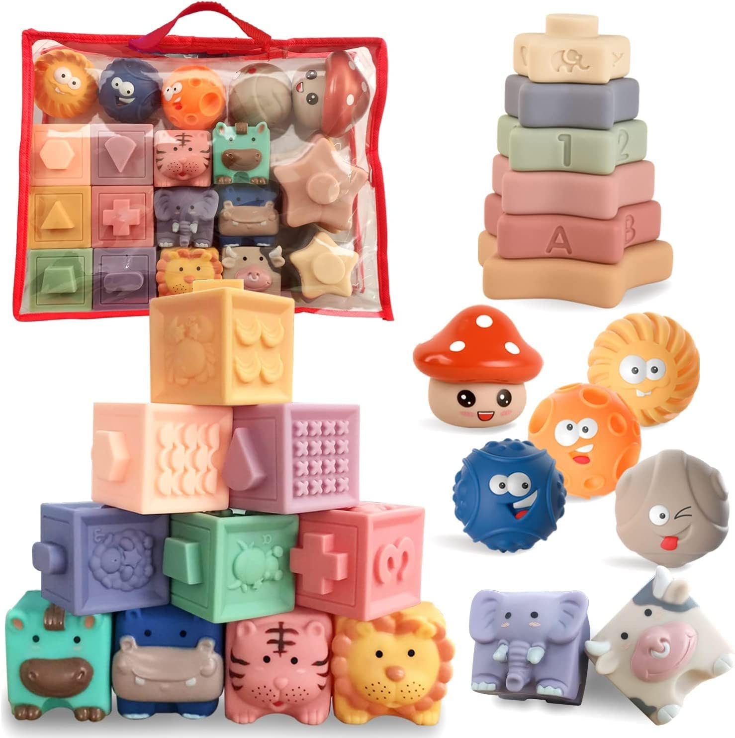 U HOOME Baby Toys 6 to 12 Months,Montessori Toys for Babies 0-6-12-18 Months - Stacking Building Blocks & Sensory Educational Toys & Infant Teething Toys for Toddler 0 3 6 9 12 18 Months Boys & Girls