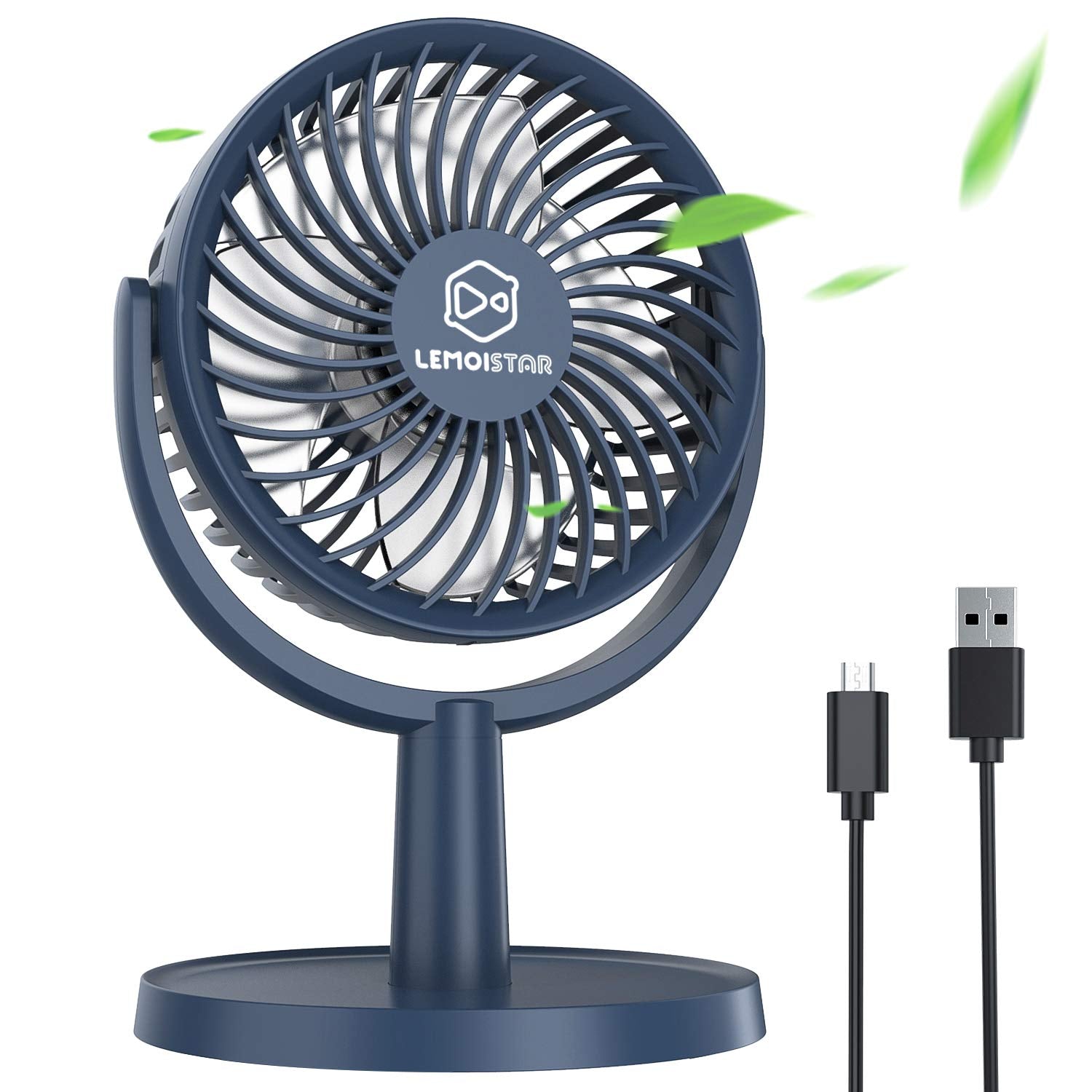 Mini Desk Fan, USB Powered Desktop Fan with 4 Speeds, Small but Powerful Strong Airflow Work Quiet, 310° Adjustment, Portable Personal Air Circulator Fan for Desktop Table Office Bedroom (Navy Blue)