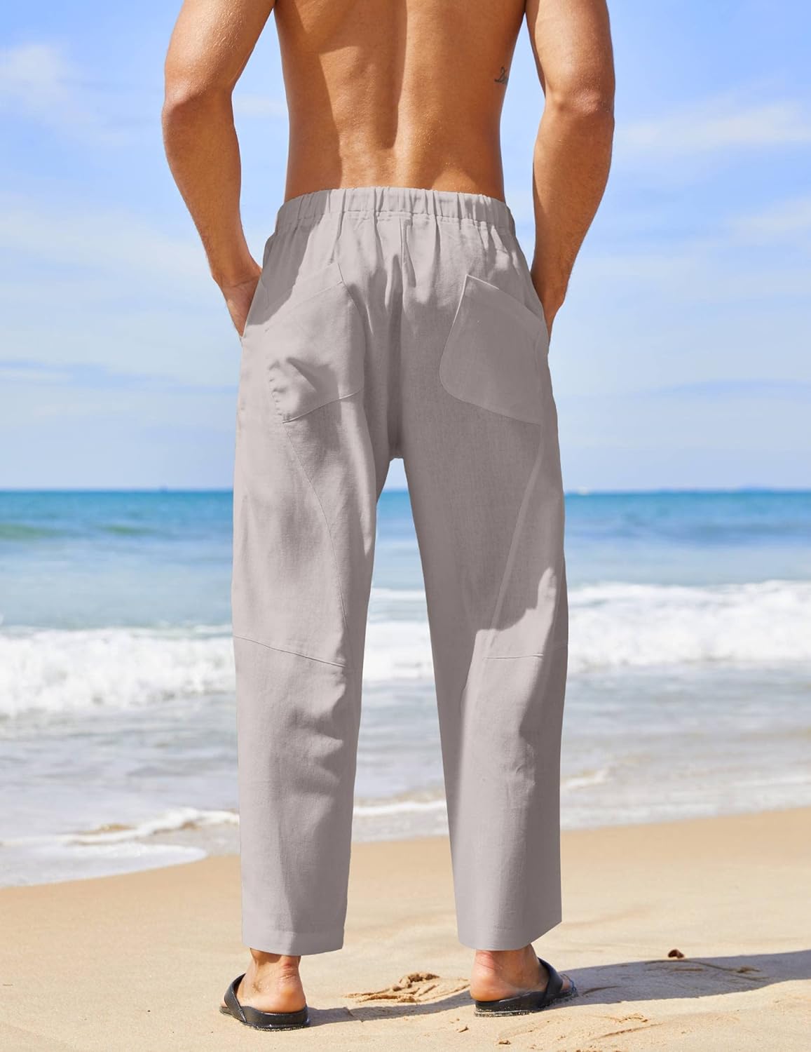 كوفاندي سروال رجالي كاجوال فضفاض خفيف الوزن بخصر مطاطي لليوجا والشاطئ