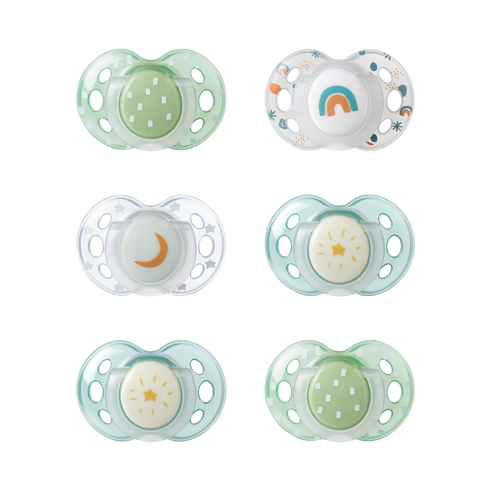 مجموعة لهايات نايت دامي، من السيليكون وخالية من BPA، بتصميم متماثل لتقويم الاسنان، تضيء في الظلام، مناسبة لعمرمن 18-36 شهر، من 6 قطع، من تومي تيبي