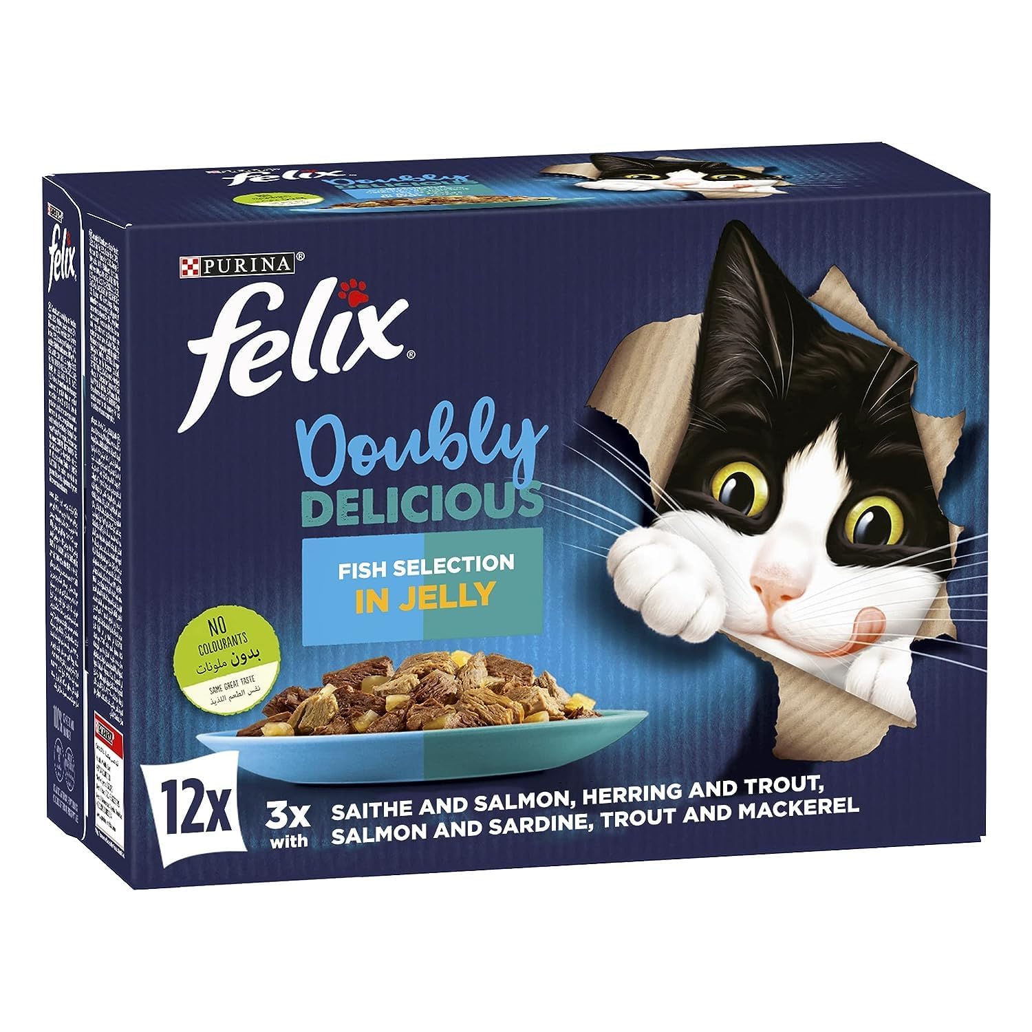 Felix Purina Doubly Delicious Fish Selection in Jelly Wet Cat Food Box, 85g (Pack of 12)