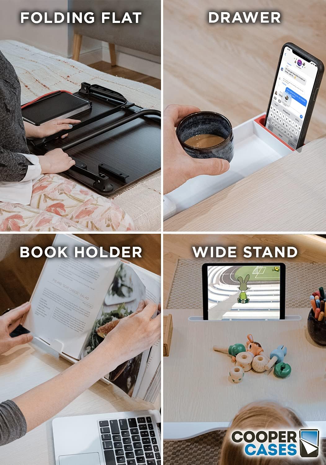 Cooper Mega Table Plus - Premium XXL 65 x 49 cm Extra Large Lap Desk w/Book Stand | Multifunctional Folding Laptop Stand for Bed, Laptop Desk for Bed, Laptop Bed Tray, Floor Desk (Black Onyx)