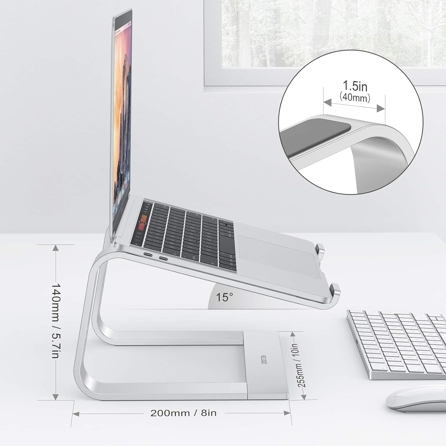 OMOTON Laptop Stand for Desk, Detachable Laptop Riser, Aluminum Laptop Holder, Compatible with MacBook Air/Pro, Dell, HP, and All Laptops (11-16 inch), Silver