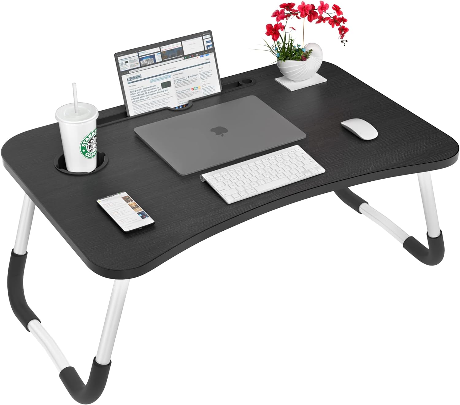 Astoryou Lap Desk, Foldable Laptop Table for Bed Portable Bed Desk for Laptop with Cup Holder, Laptop Desk Bed Trays for Working, Eating and Writing (Black)
