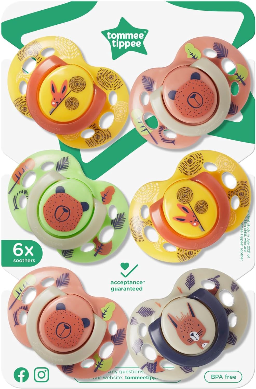 Tommee Tippee Fun Style Pacifiers, Symmetrical Design, BPA-Free Silicone, 6-18 Months, Pack of 6 Pacifiers