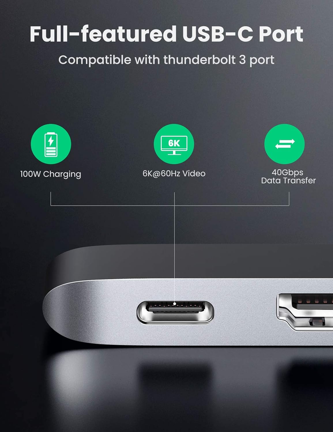 UGREEN 5-In-2 USB C Hub for MacBook Pro M1 2021 Dual Type C Dock Adapter with 4K HDMI, USB-C Gen 2 port, 3*USB 3.0 Ports Compatible for Macbook Pro/Air M1 2021/2020/2019/2018/2017/2016 - Space Grey