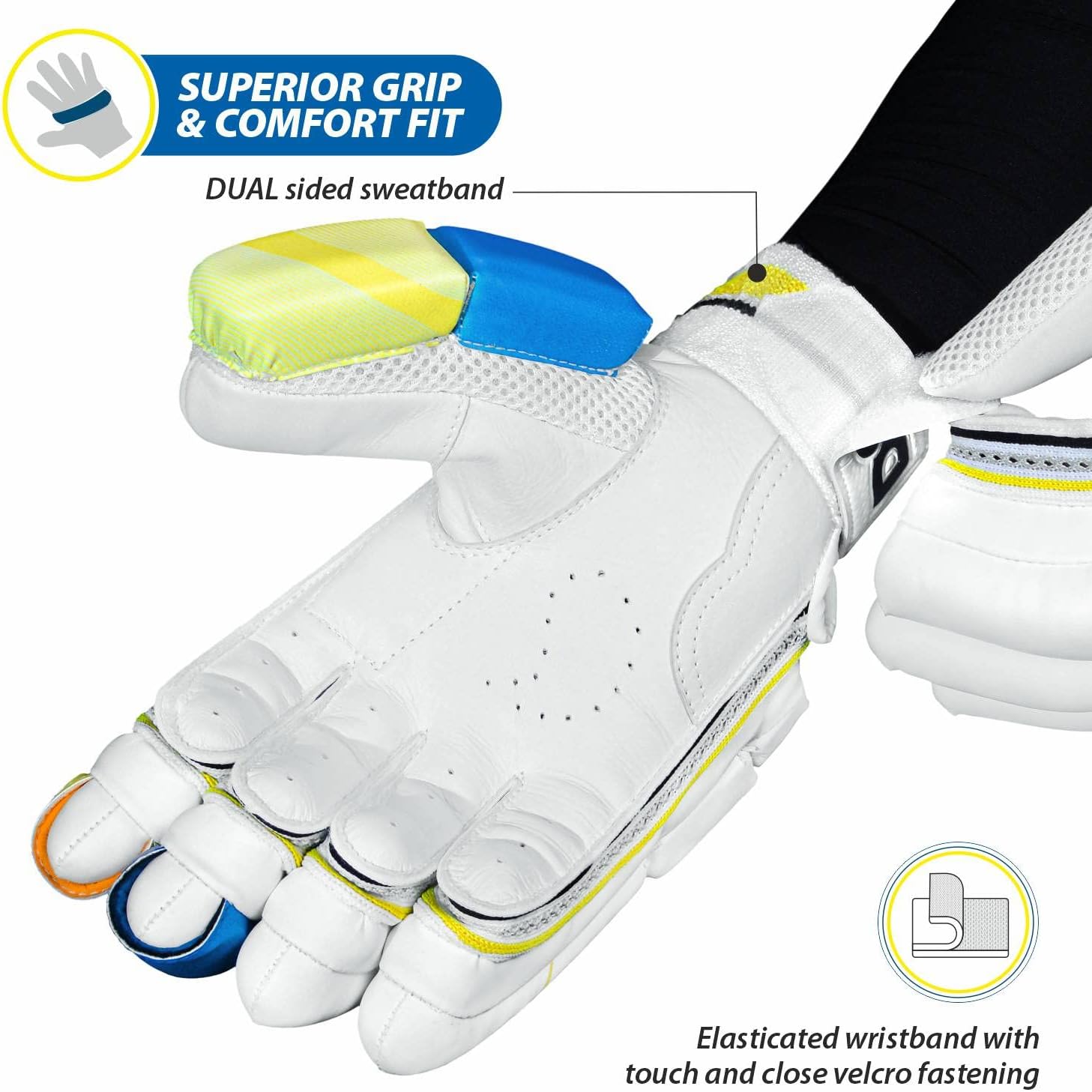 DSC Condor Glider Leather Cricket Batting Gloves, Mens Right (White Red)