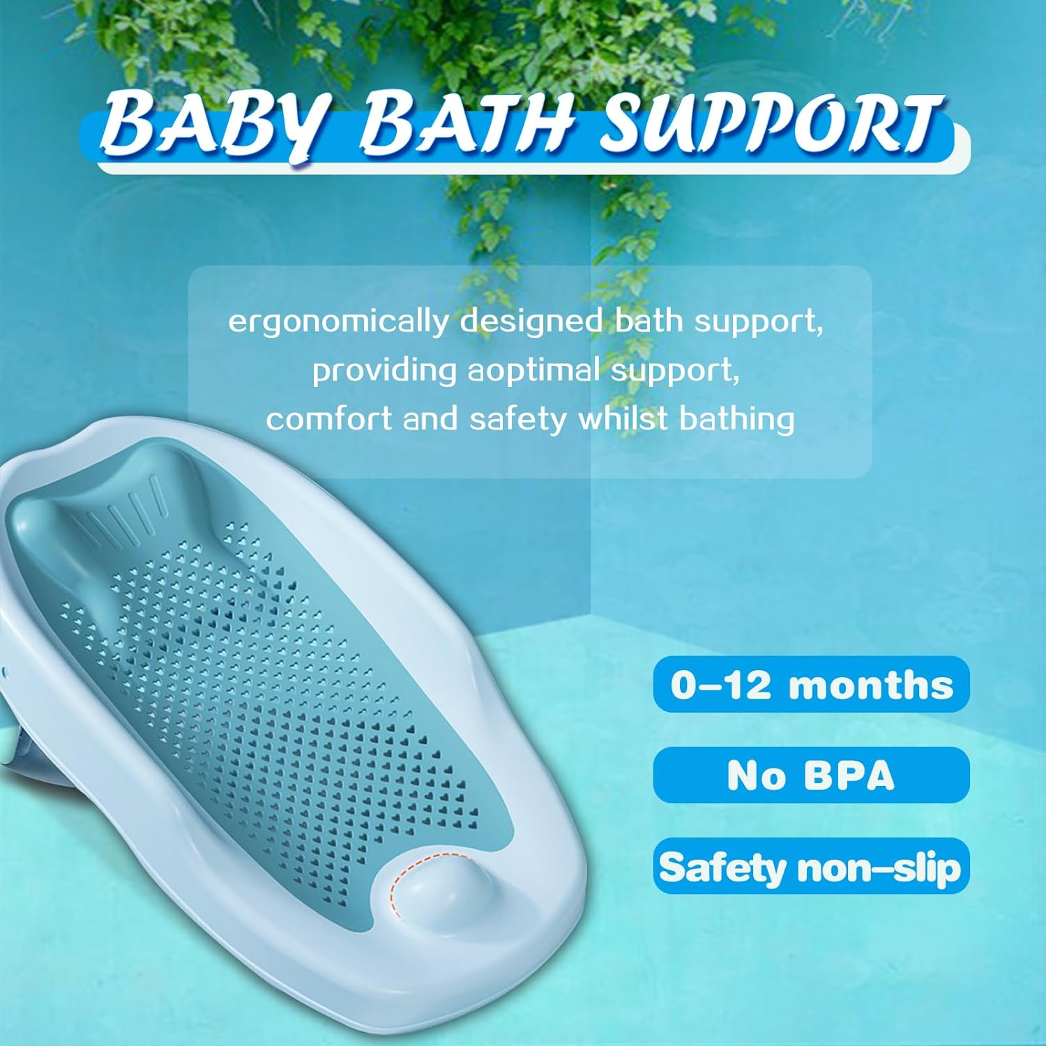 Baby Bath Support, DMG Baby Bather Support for Bath tub or Sink Slip-Resistant, Baby Bath Seat Mat, Ergonomic for Newborn Infant, for Newborn, 0-12 Months Baby