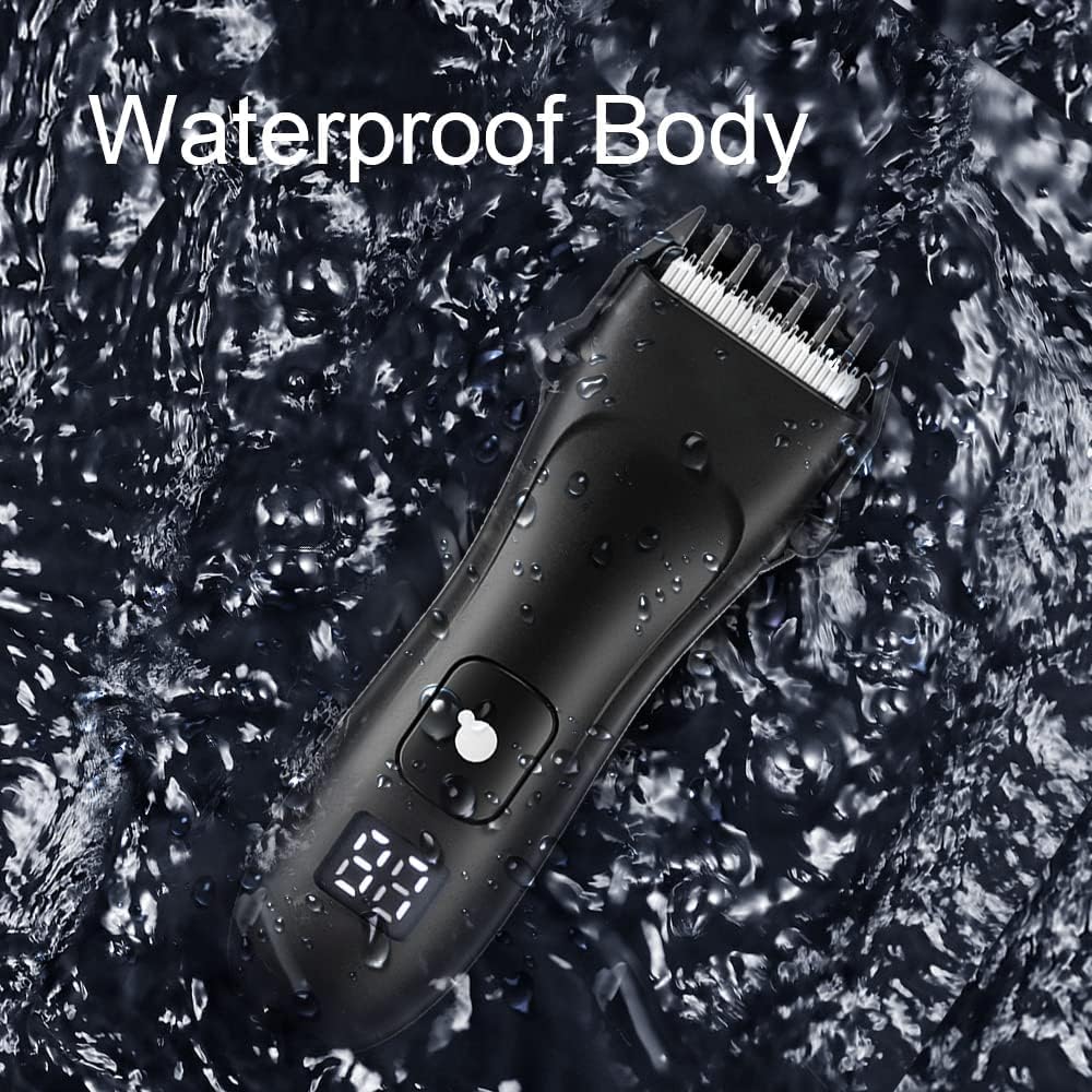 Kueh Body Trimmer for Men and Women, Ball Shaver, Electric Groin & Pubic Hair Trimmer, Waterproof Wet/Dry Groomer, Replaceable Ceramic Male Hygiene Razor Clippers, Standing Recharge Dock