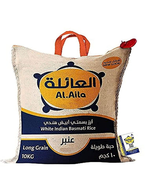 Al Aila Indian White Basmati Rice 10kg Natural Organic Grain Jute Bag