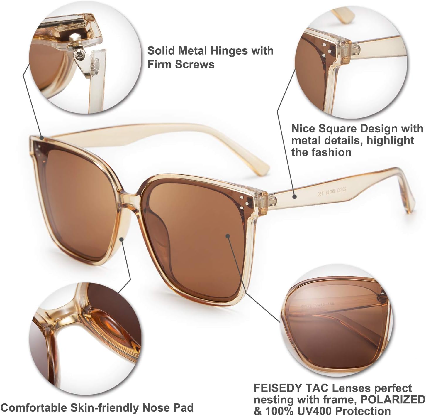 FEISEDY Polarized Fashion Sunglasses Oversized Women Men Retro Square Sun Glasses Big Vintage Shades UV Protection B2600