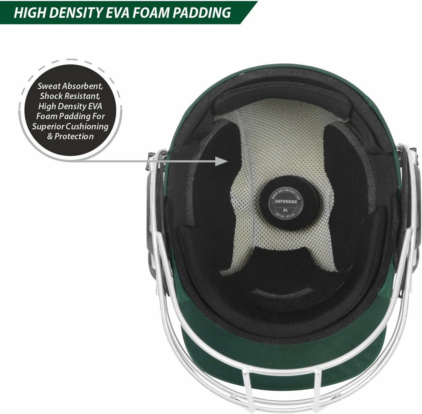 DSC DEFENDER Cricket Helmet for Men & Boys (Adjustable Steel Grill | Back Support Strap| Light Weight |size:Extra Large (Green)