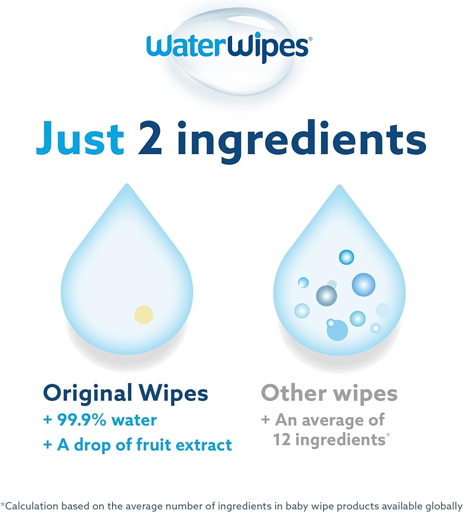 WaterWipes Original Plastic Free Baby Wipes, 540 Count (9 packs), 99.9% Water Based Wet Wipes & Unscented for Sensitive Skin