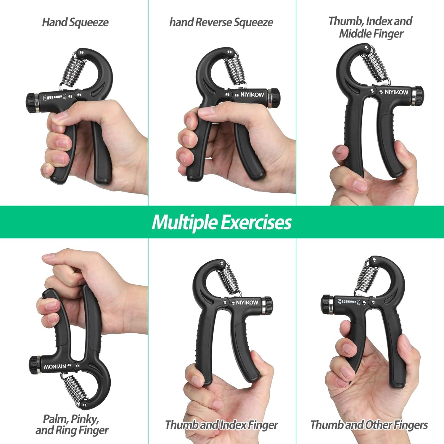 NIYIKOW Grip Strength Trainer, Hand Grip Strengthener, Adjustable Resistance 22-132Lbs (10-60kg), Non-Slip Gripper, Perfect for Musicians Athletes and Hand Rehabilitation Exercising