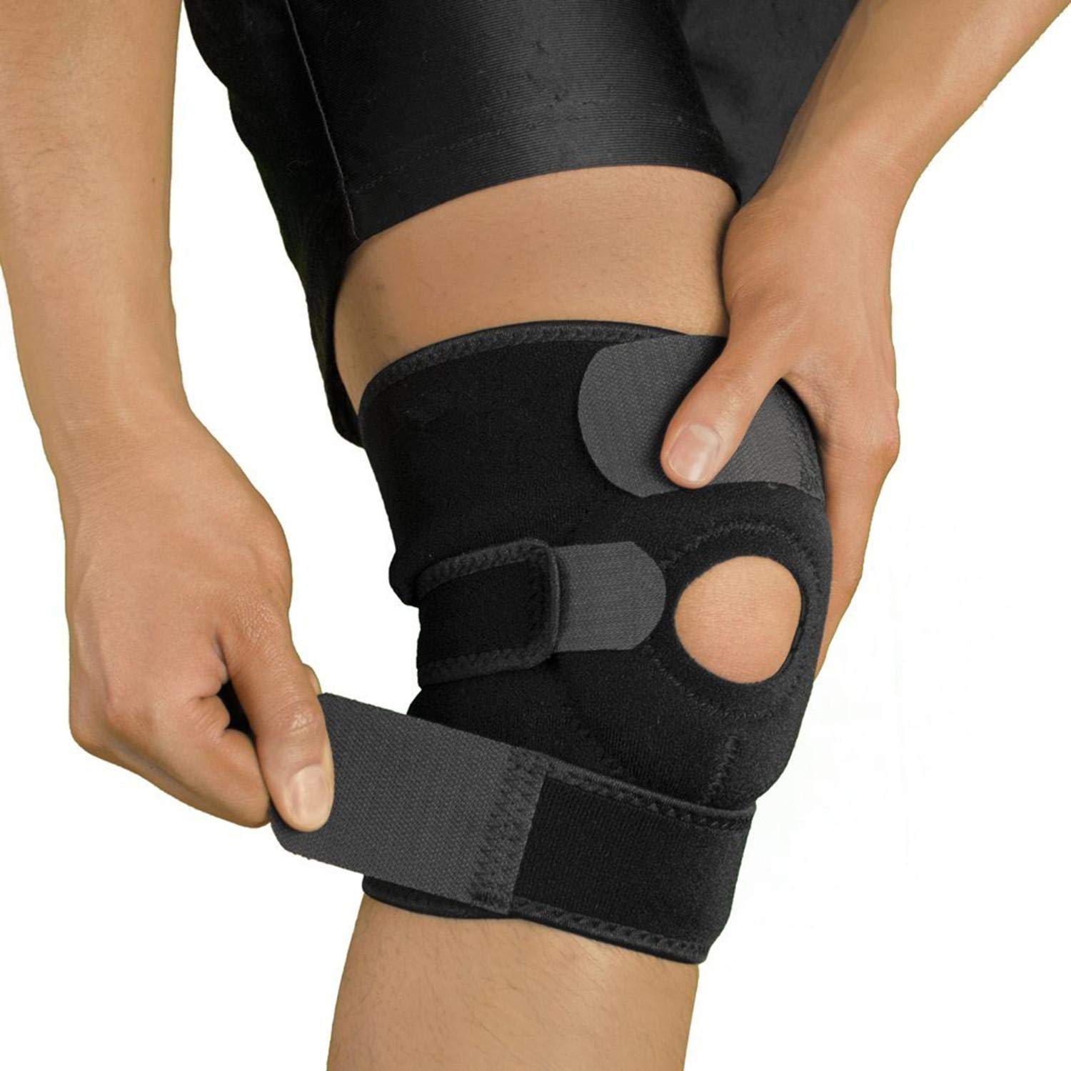 Knee Support Open Patella Stabilizer with Adjustable Strapping & Extra Thick Breathable Neoprene Sleeve Single Pack