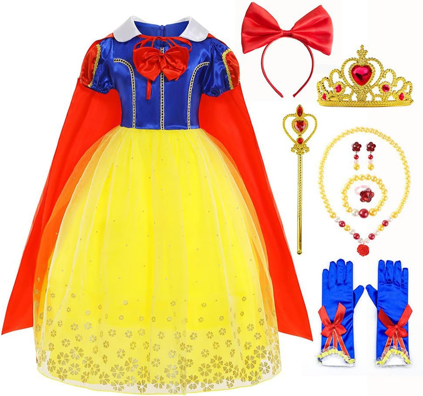 0TO1 Princess Dress, Princess Dress up Accessories, Kid Girls Snow White Dress Princess, for Kids Toddler Princess Dress Up Costume Outfits Cosplay Princess Party Tutu Dresses Kit (Size 51in)