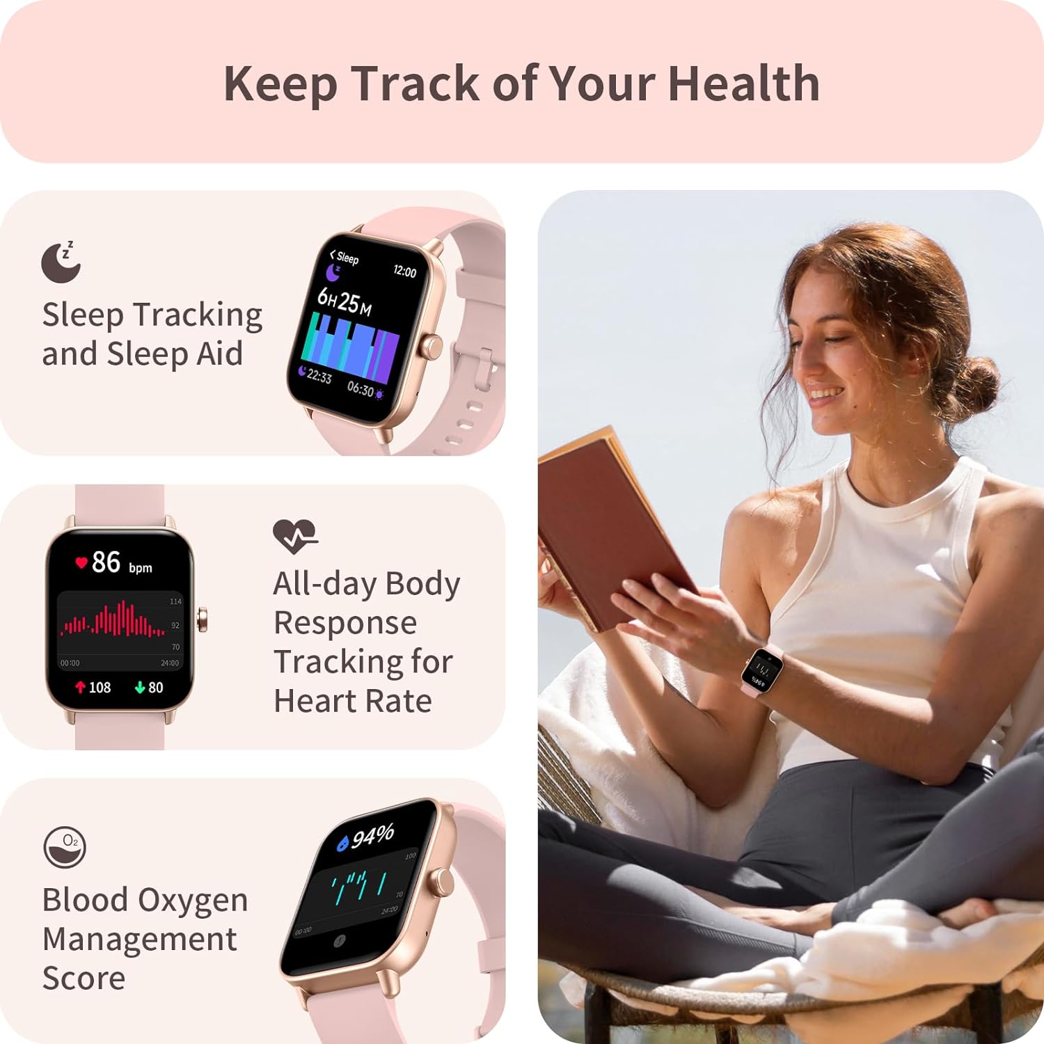 Smart Watch for Women (Alexa Built-in & Bluetooth Call), 1.8" Smartwatch with SpO2/Heart Rate/Sleep/Stress Monitor, Calorie/Step/Distance Counter, 100+ Sport Modes, IP68 Fitness Watch for Android iOS