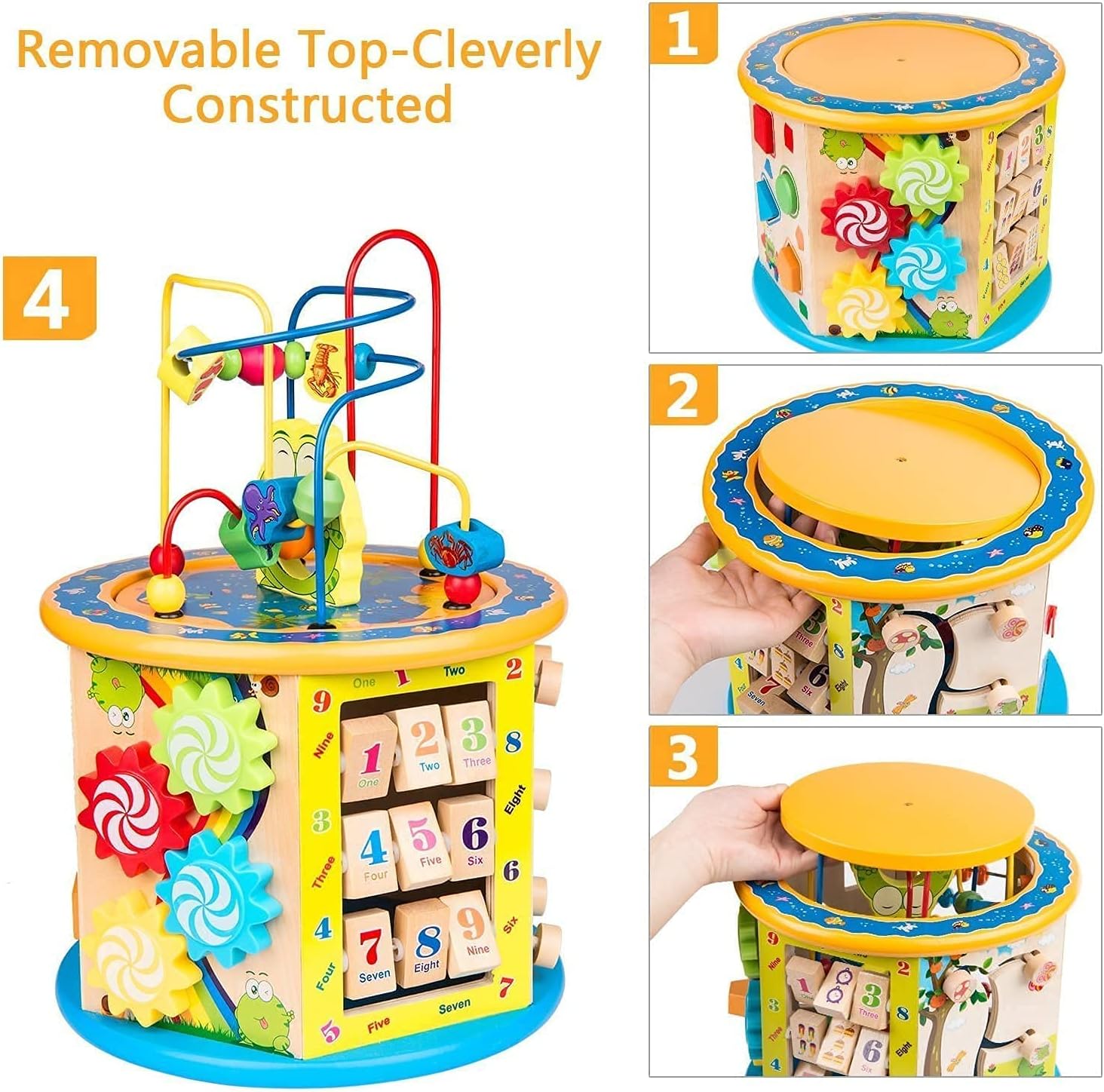 Womdee Activity Cube Toys for Kids Wooden 8-in-1 Activity Blocks Educational Bead Maze Toys Boys Girls Activity Center Large