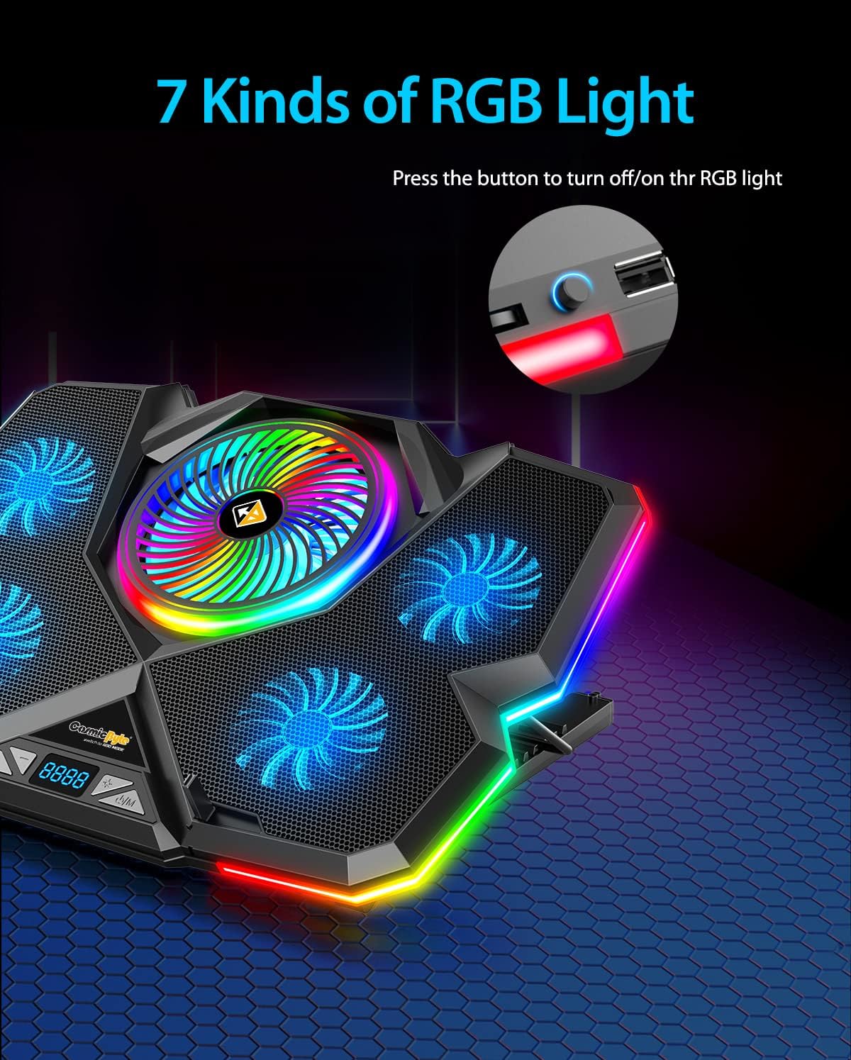 Cosmic Byte Cyclone RGB Laptop Cooling Pad with 5 Fan, Adjustable Speed, USB Hub (Black/Blue)