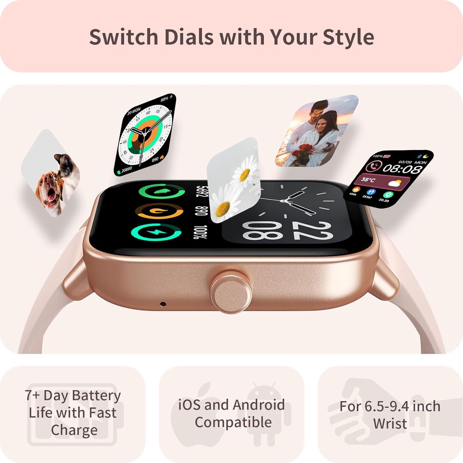 Smart Watch for Women (Alexa Built-in & Bluetooth Call), 1.8" Smartwatch with SpO2/Heart Rate/Sleep/Stress Monitor, Calorie/Step/Distance Counter, 100+ Sport Modes, IP68 Fitness Watch for Android iOS