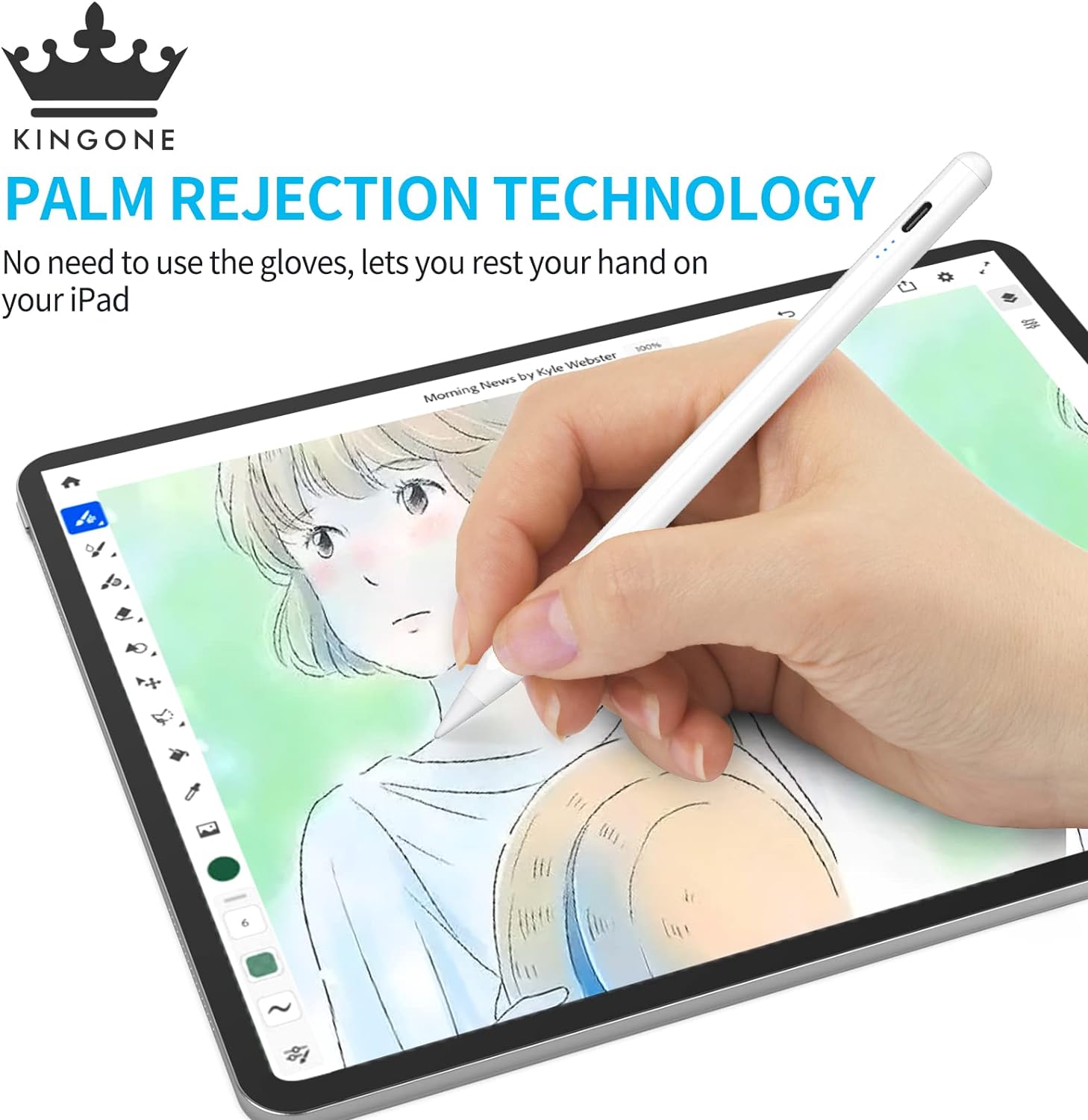 KINGONE Upgraded Stylus Pen, iPad Pencil, Ultra High Precision & Sensitivity, Palm Rejection, Power Display, Tilt Sensitivity, Magnetic Adsorption for iPad 2018 and Later