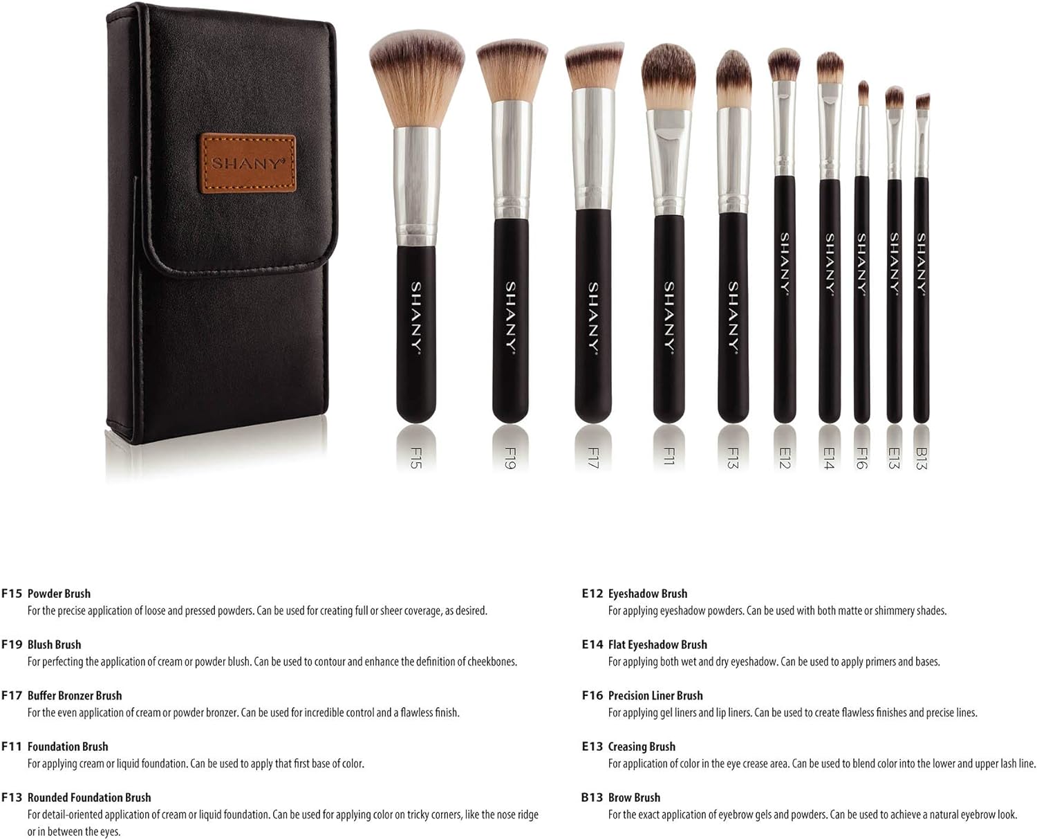 SHANY Black OMBRÉ Pro 10 PC Essential Brush Set with Travel Pouch