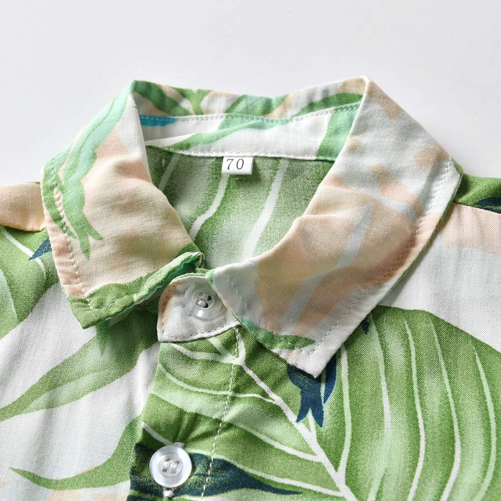 [2024 New Design]Baby Boys Toddler Baby Boys Summer Outfit Floral Beach Shirts (Style2, 80 (9-12 Months))