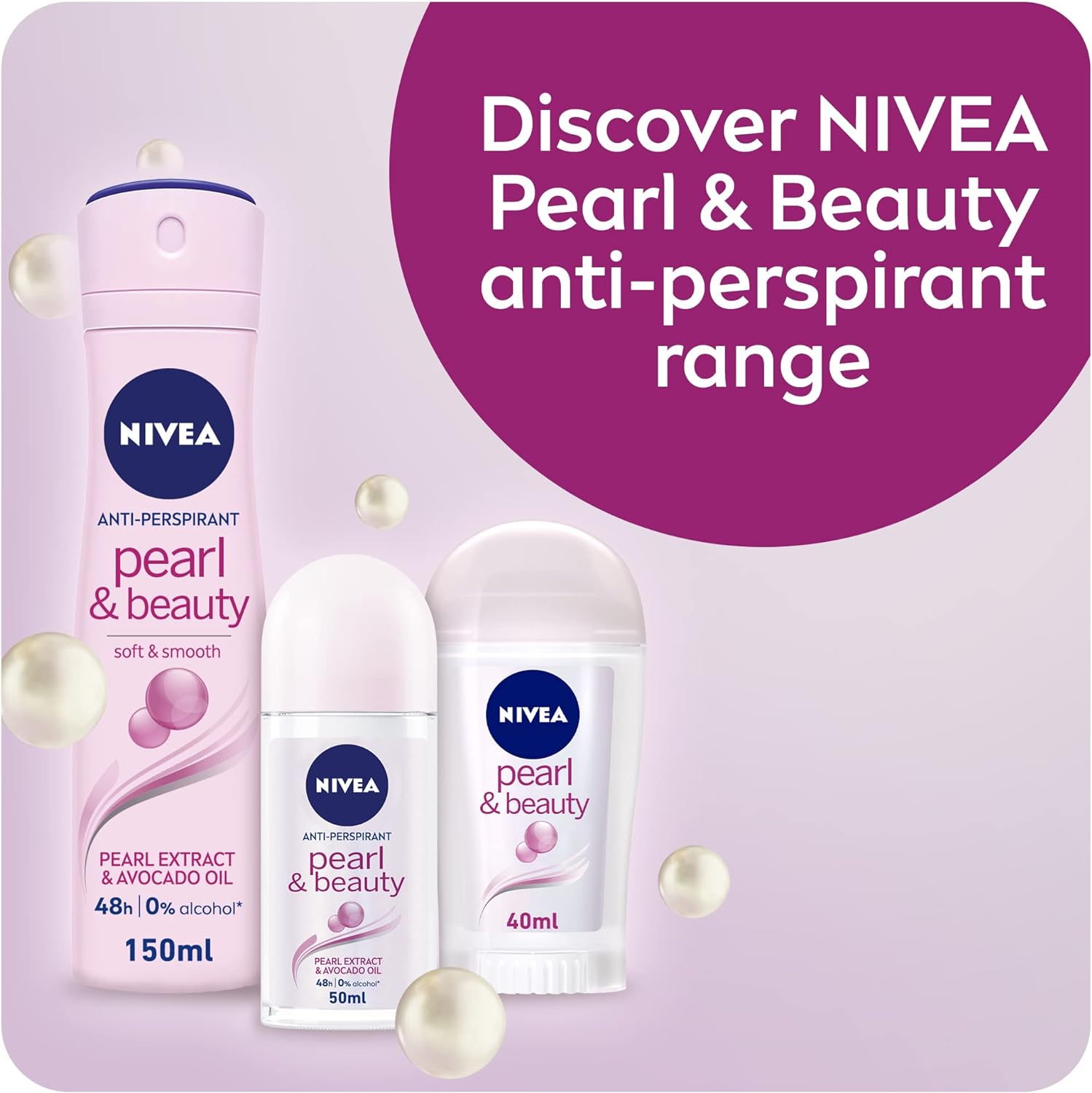 Nivea Antiperspirant Spray for Women, Pearl & Beauty Pearl Extracts, 3x150ml