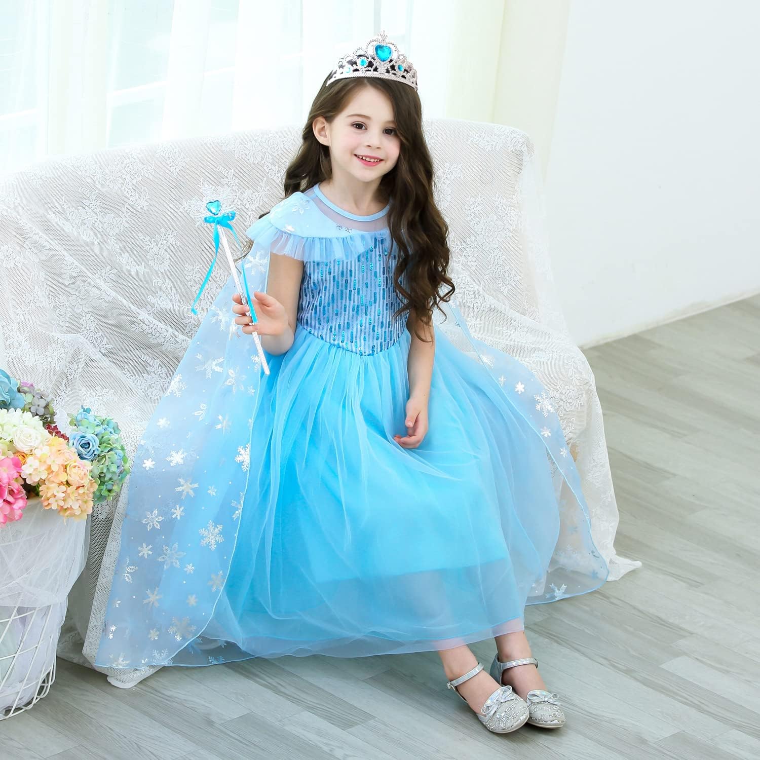 VanStar Snow Queen Costumes,Dress Girls Party Cosplay Girl Clothing Snow Queen Birthday Princess Dress Kids Costume Blue Costume With Accessory Set