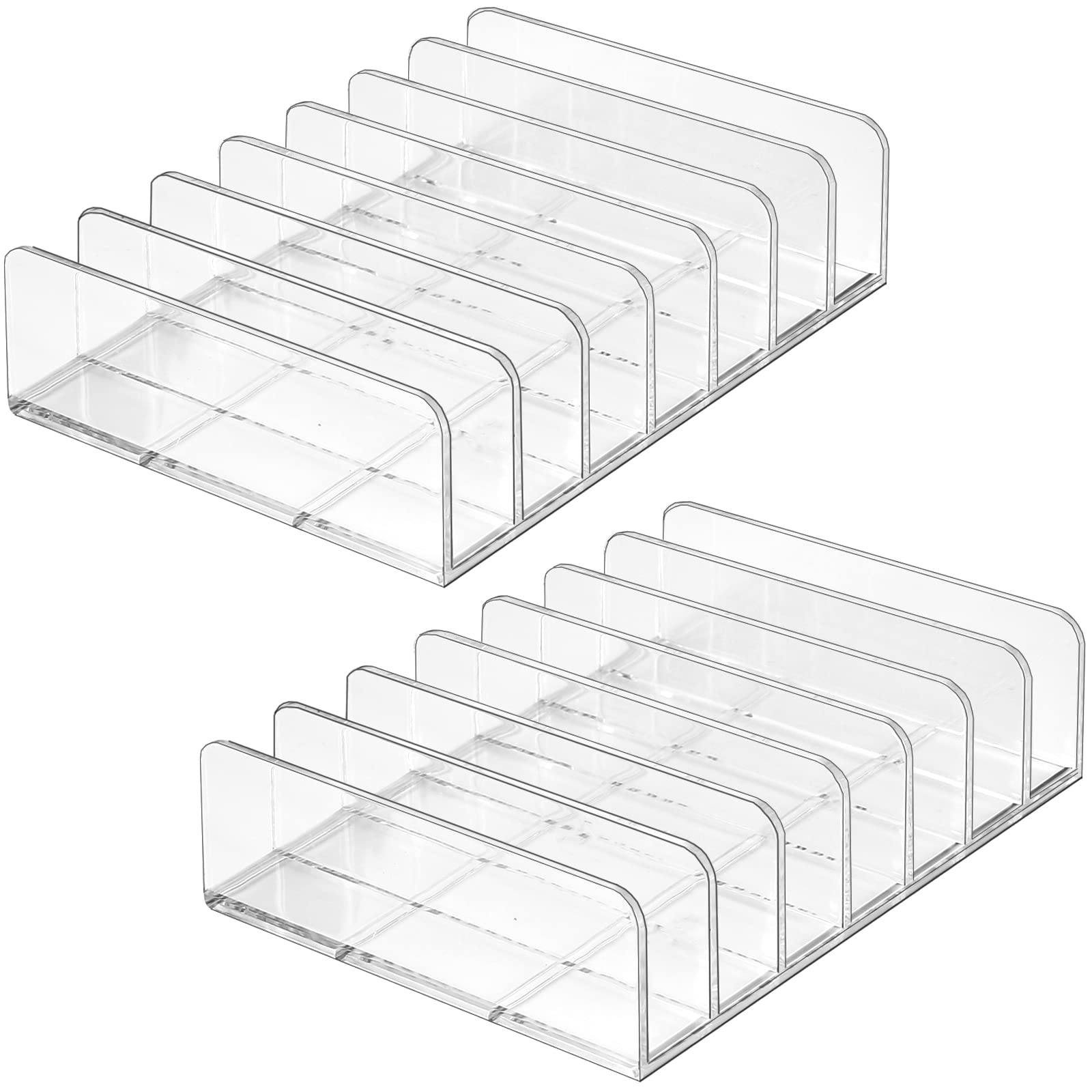 [2 Pack] Lolalet Clear Acrylic Makeup Palettes Organizer, Divided Sections Stand Rack For Eyeshadows Contours Bronzers Blush Face Powder, Cosmetics Display Storage Holder – 14 Slots