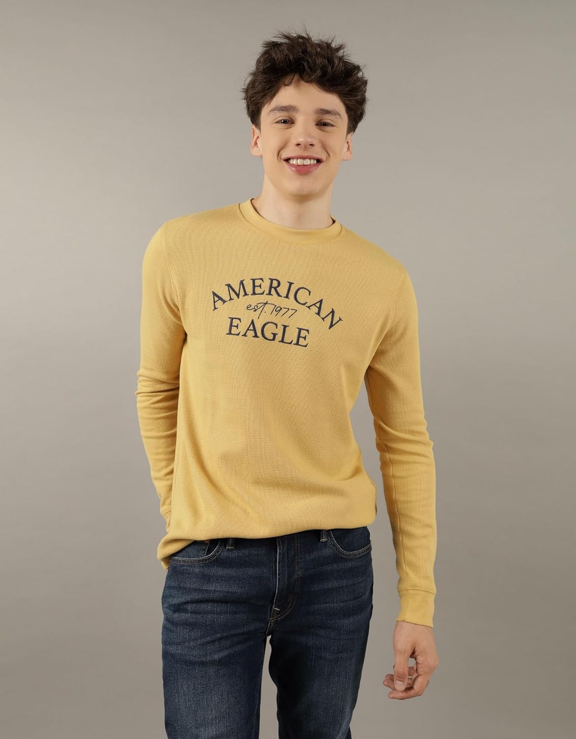 American Eagle Mens Long-Sleeve Logo Graphic Thermal T-Shirt