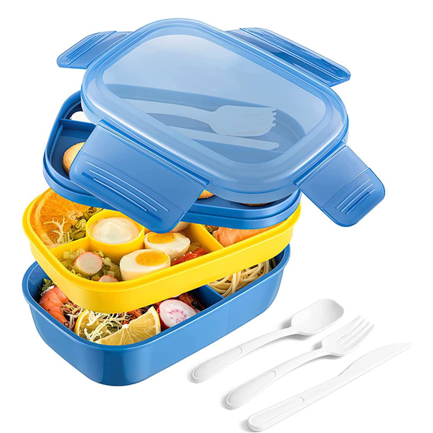 Bento Box, 3 Stackable Bento Lunch Containers for Adults/Kids, Modern Minimalist Design Bento Box with Utensil Set, Leakproof Lunchbox Bento Box for Dining Out, Work, Picnic, School