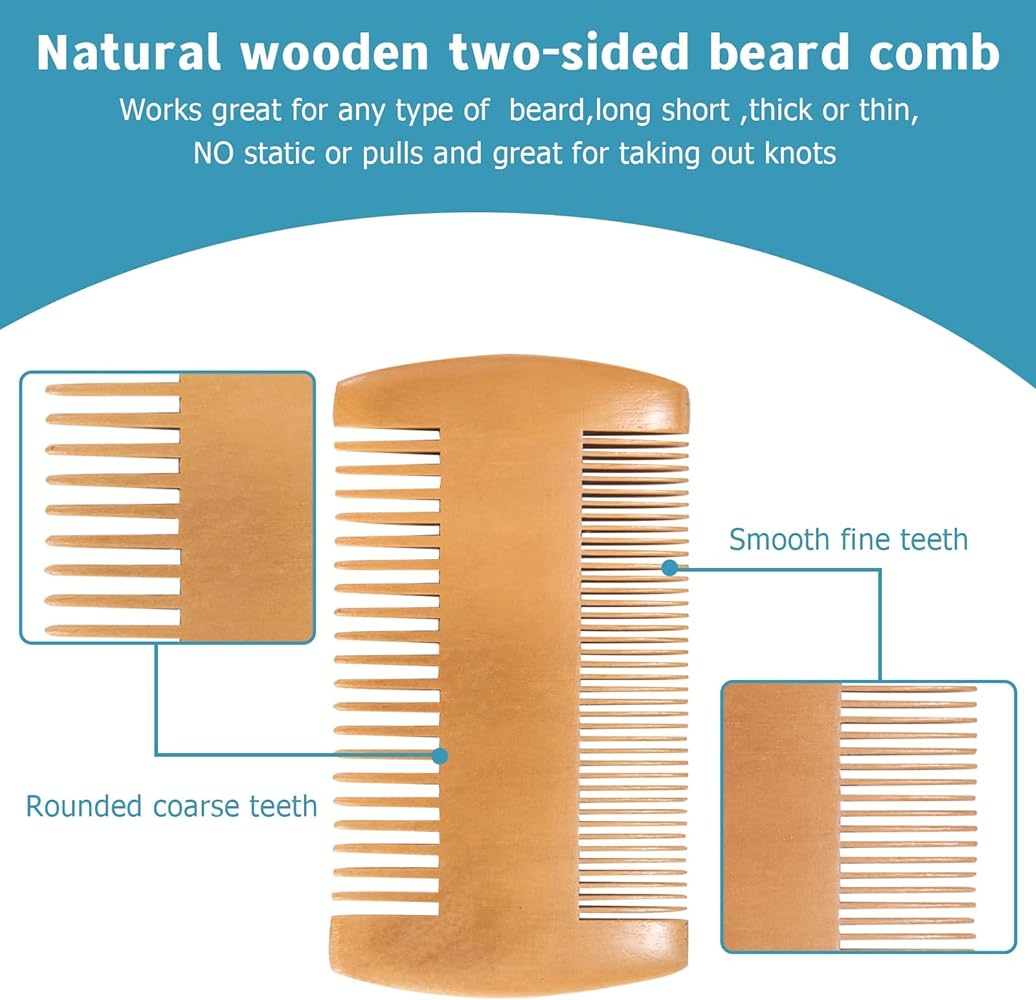 ANYOUI Beard Comb Brush Set Bristle Brush and Wood Beard Combs Long Beard Grooming and Beard Mustache Brush with Velvet Travel Pouch (3pcs)