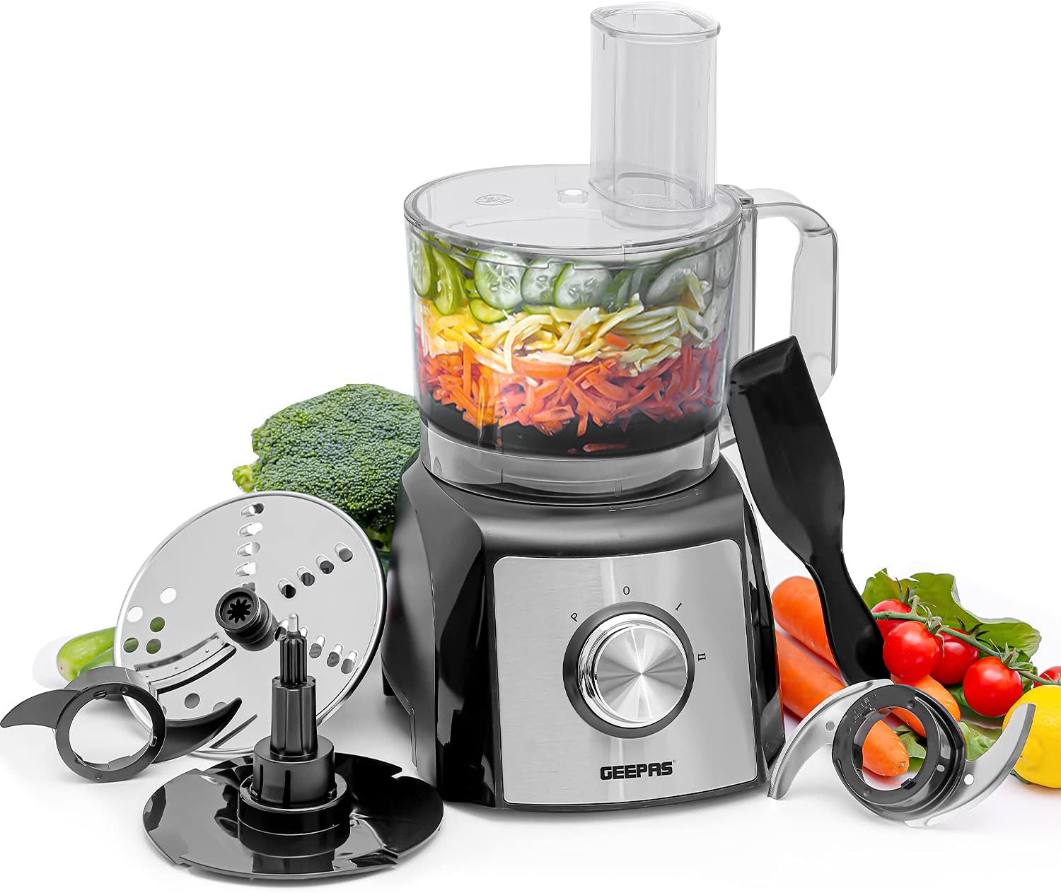 Geepas Geepas gmc42015Uk 1200W Compact Food Processor 1.2L Bowl Capacity Stainless Steel & Dough Blades Included 2 Years Warranty, Black, 1200W 6 In 1