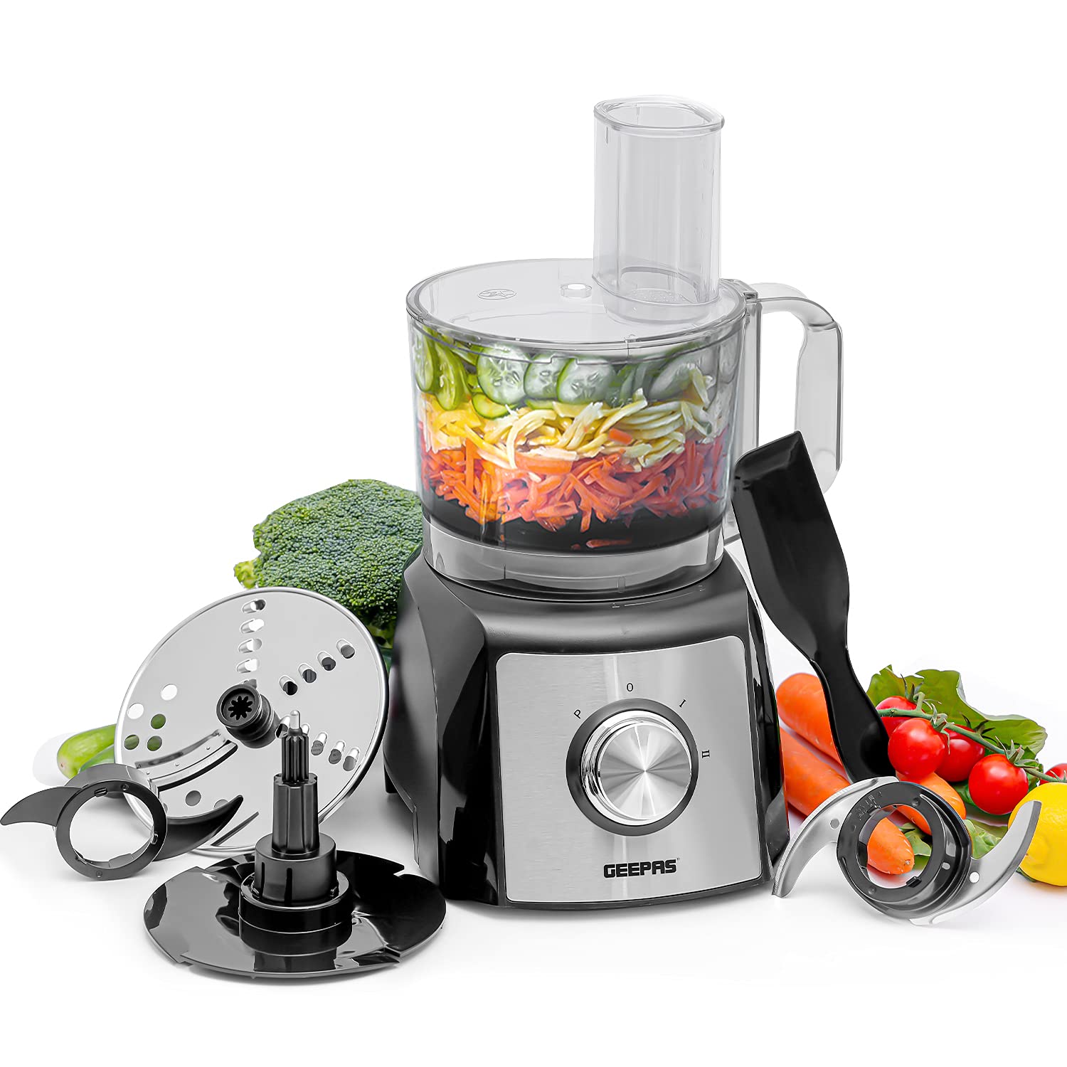 Geepas Geepas gmc42015Uk 1200W Compact Food Processor 1.2L Bowl Capacity Stainless Steel & Dough Blades Included 2 Years Warranty, Black, 1200W 6 In 1