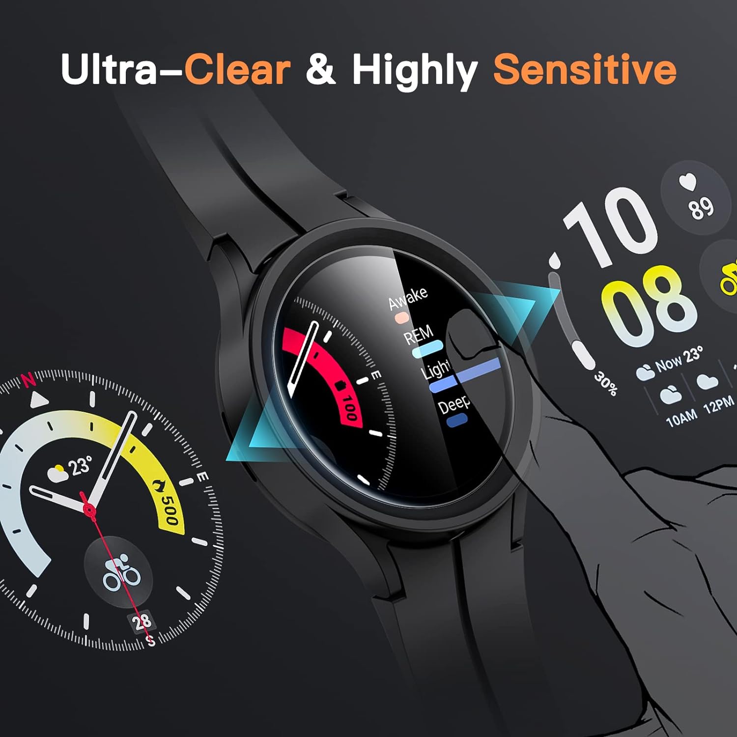 JETech Screen Protector for Samsung Galaxy Watch 5 Pro 45mm, Full Coverage Tempered Glass, HD Clear, 3 Pack