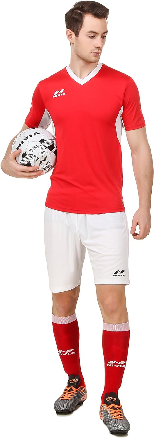 Nivia 2004M2 Polyester Encounter Football Jersey Set (Medium, Red/White)
