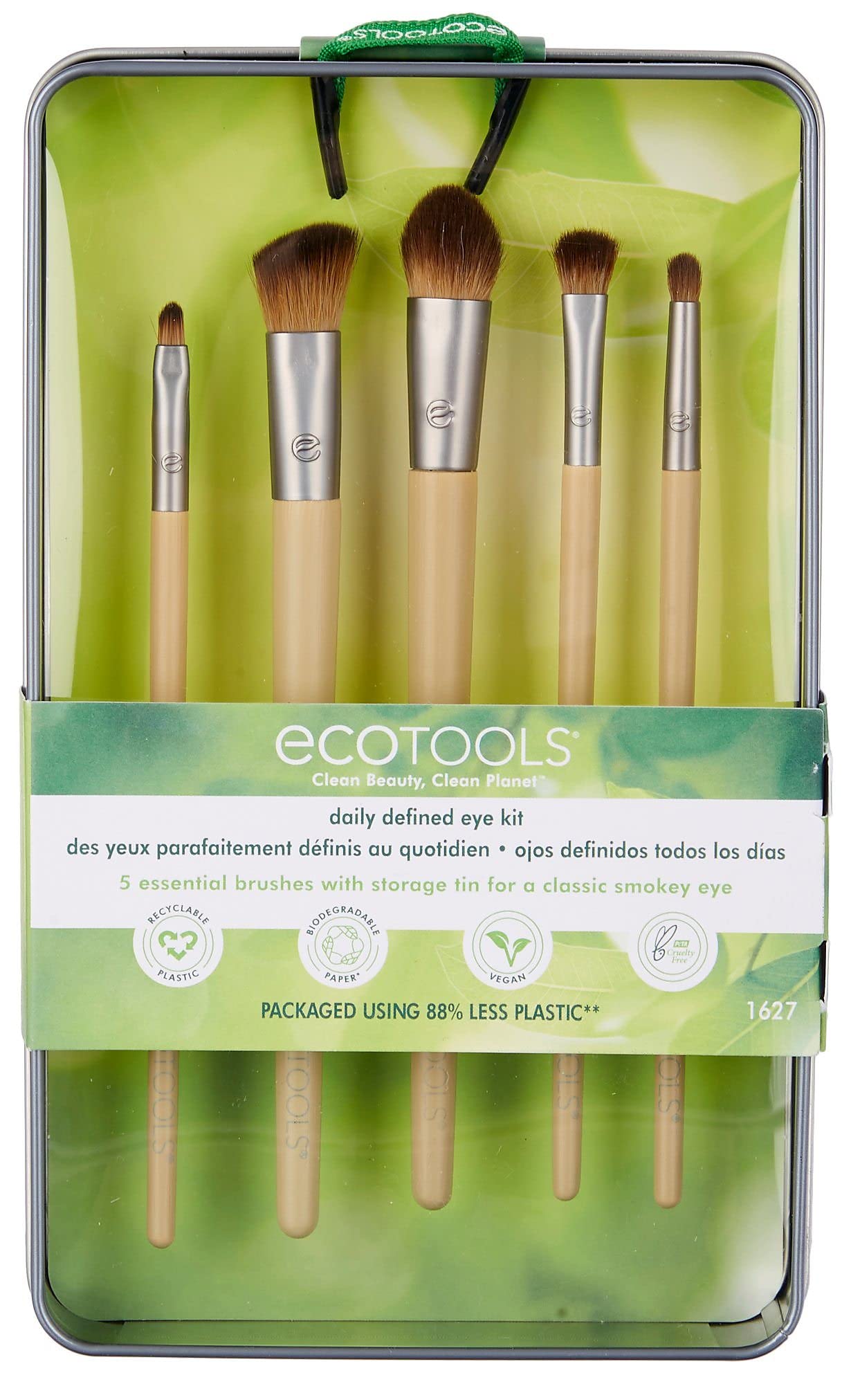 EcoTools Daily Defined Makeup Brushes, For Eyes, With Beauty Cards and Storage Tray, Set of 5