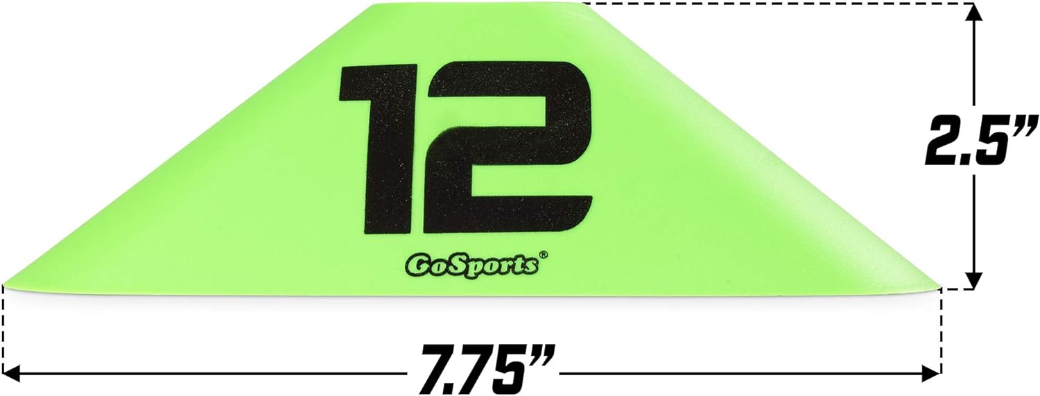 GoSports Modern Sports Cones - 12 Pack with Numbered Cones - Great for Soccer, Basketball, Football and More