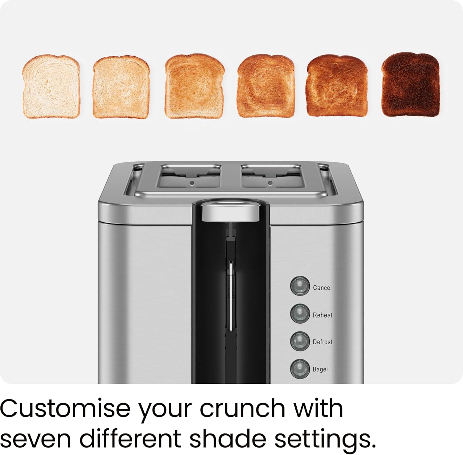 Chefman 2 Slice Toaster, 7 Shade Settings, Stainless Steel Toaster 2 Slice with Extra-Wide Slots, Thick Bread Toaster and Bagel Toaster, Reheat, Defrost, Cancel, Lift Lever, Removable Crumb Tray