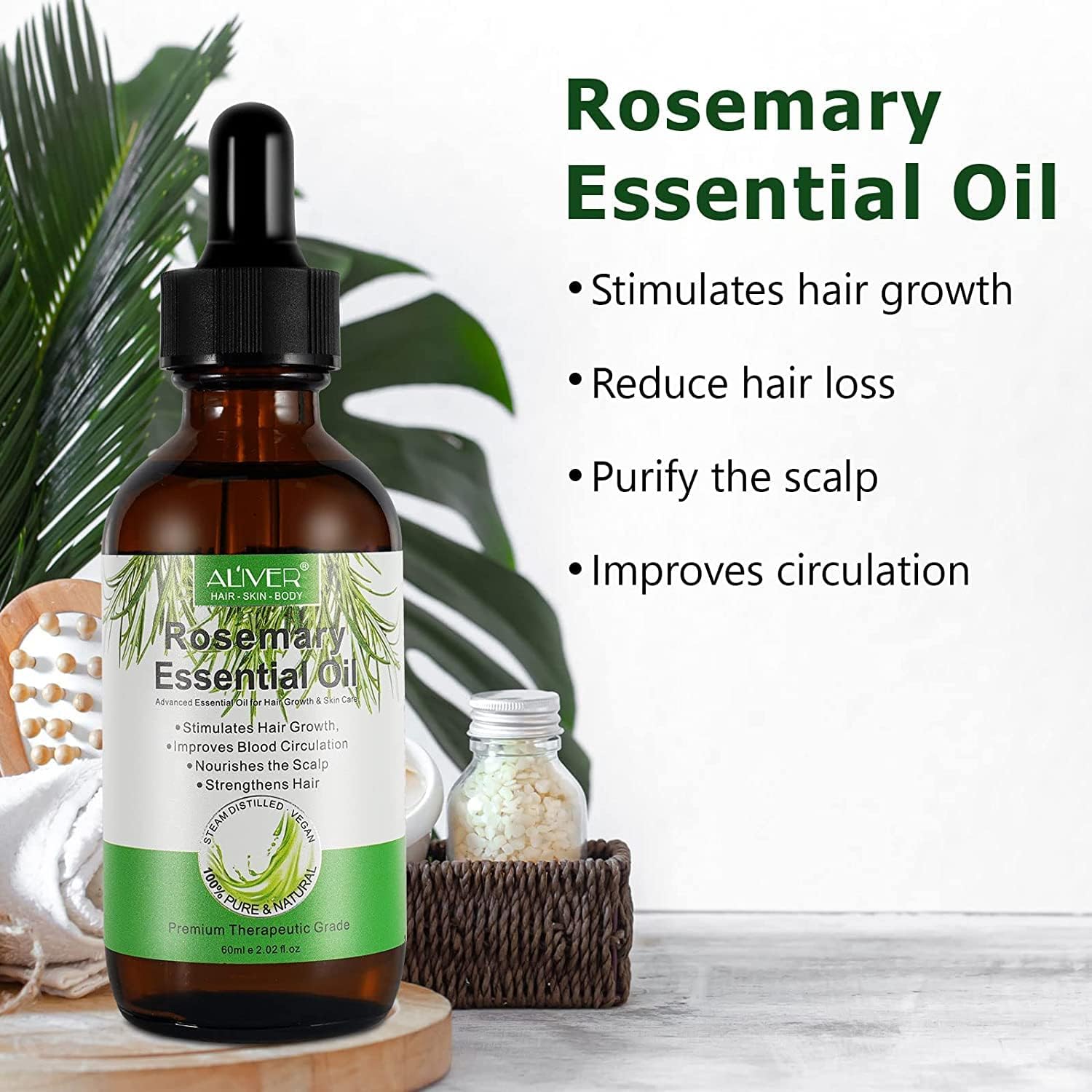 ALIVER (2 Pack) Rosemary Essential Oil, Rosemary Oil for Hair Growth, Therapeutic Grade Organic Rosemary Oil for Scalp Massager Hair Growth