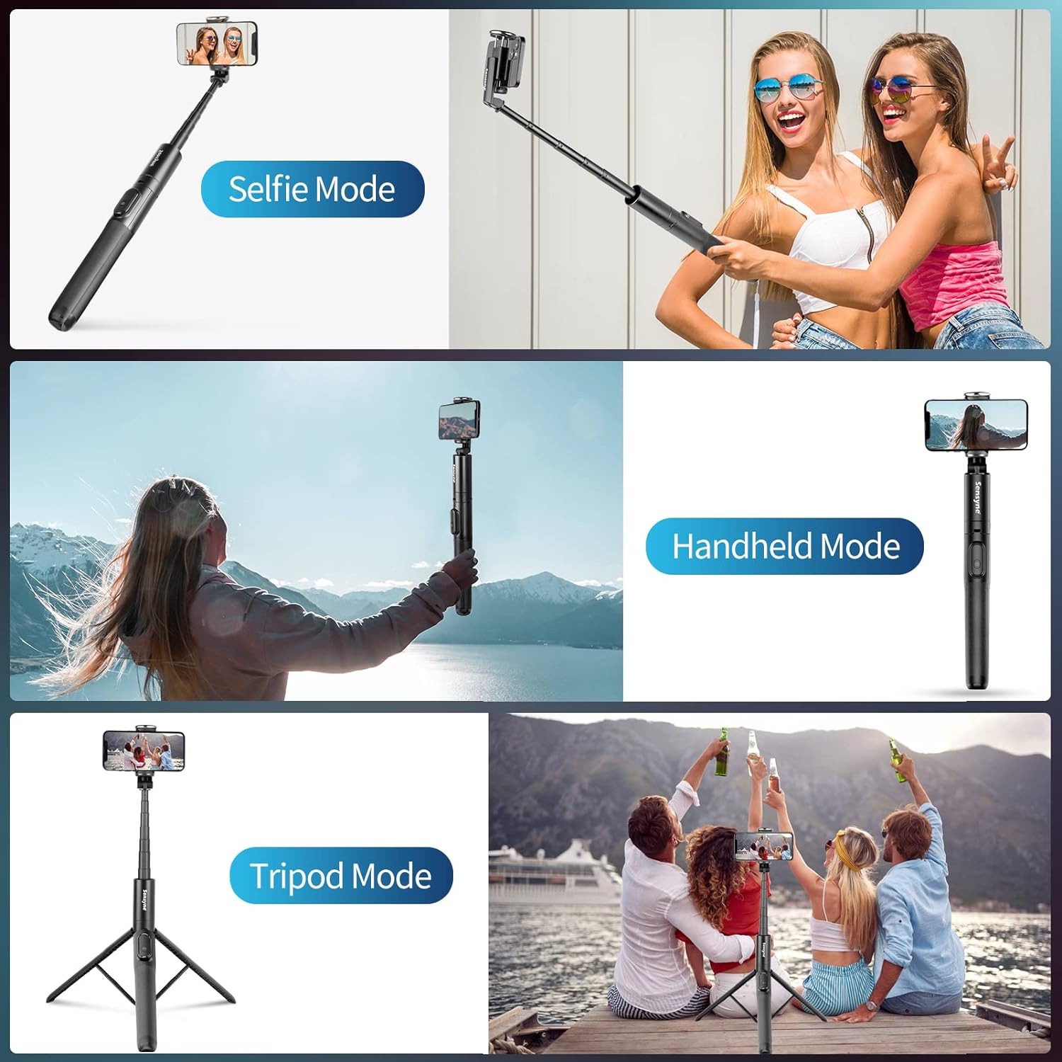 Sensyne 60" Phone Tripod & Selfie Stick, Lightweight All in One Phone Tripod Integrated with Wireless Remote Compatible with All Cell Phones for Selfie/Video Recording/Photo/Live Stream/Vlog（Black）